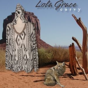 Lola Grace Tribal Print Pull Over Sheer Lightweight  Hoodie